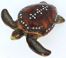 Kubla Crafts Bejeweled Enamel KUB 1 4178A Brown Sea Turtle Box