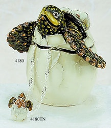 Kubla Crafts Bejeweled Enamel KUB 1 4180TN Sea Turtle Box with Necklace