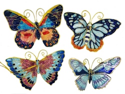 Kubla Crafts Cloisonne KUB 1 4371 Cloisonne Butterfly Ornament Set of 4