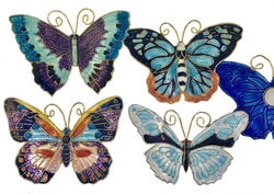 Kubla Crafts Cloisonne 4371M Cloisonne Butterfly Magnet Set of 4