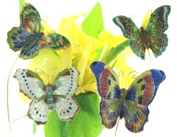 Kubla Crafts Cloisonne KUB 1 4400P Cloisonne Butterflies Pick Set of 4