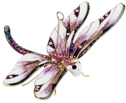 Kubla Crafts Cloisonne KUB 1 4791PW Bejeweled Pur White Dragonfly Ornament