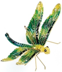 Kubla Crafts Cloisonne KUB 1 4791YG Bejeweled Ylwith Green Dragonfly Ornament