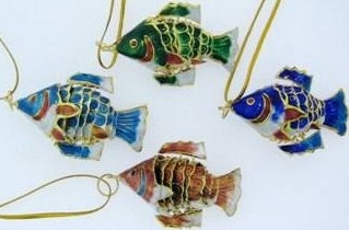 Kubla Crafts Cloisonne KUB 1 4888 Cloisonne Fish Ornament Set of 4