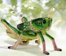 Kubla Crafts Bejeweled Enamel KUB 11 3436G Green Grasshopper Box