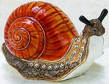 Kubla Crafts Bejeweled Enamel KUB 11 4005B Orange Snail Box