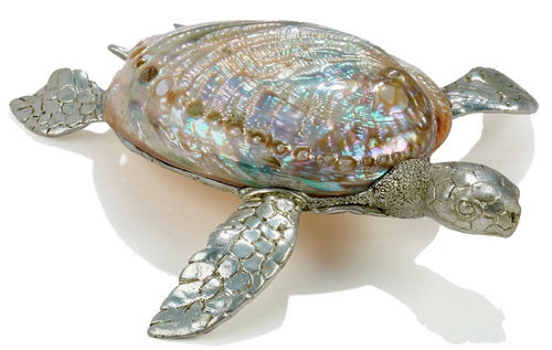 Kubla Crafts Bejeweled Enamel KUB 1161 Sea Turtle Shell Sculpture