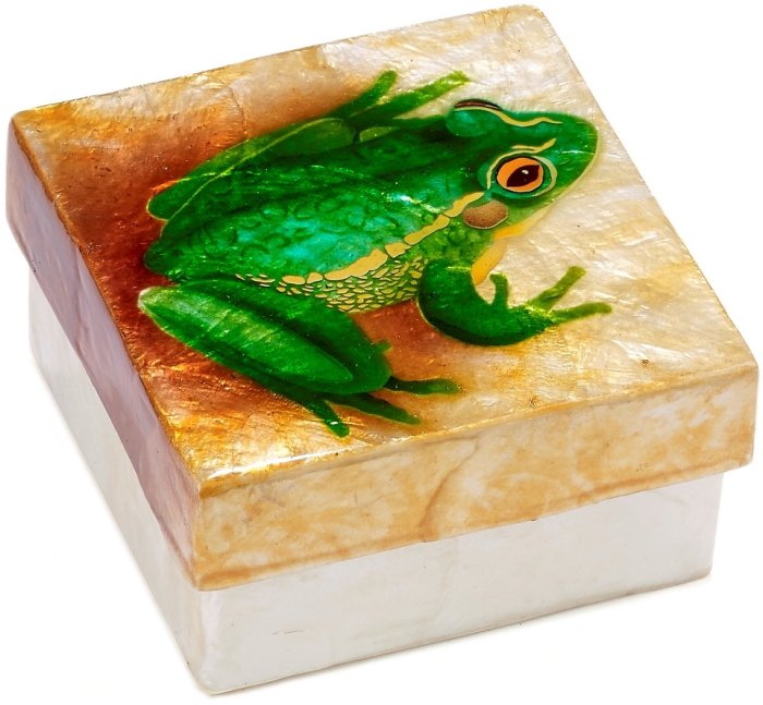 Kubla Crafts Capiz 1214C Capiz Box Dark Green Frog