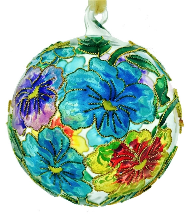Kubla Crafts Cloisonne 1300E Pansy Cloisonne Glass Ball Ornament
