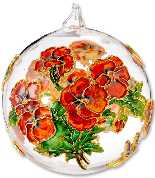 Kubla Crafts Cloisonne 1300J Red Flower Cloisonne Glass Ball Ornament