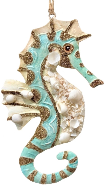 Kubla Crafts Capiz 1315B Seahorse with Shell Ornament