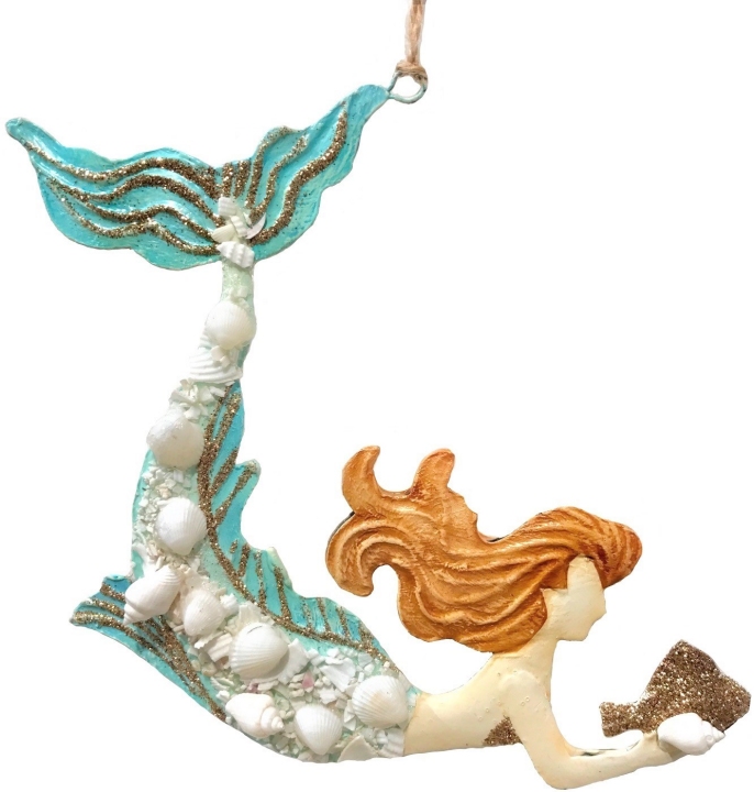 Kubla Crafts Capiz 1315F Mermaid with Shell Ornament