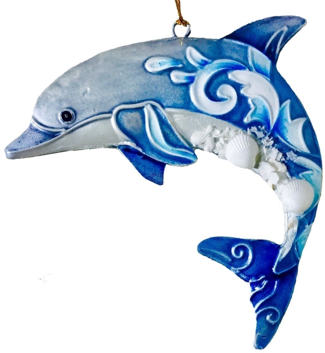 Kubla Crafts Capiz 1315R Dolphin with Shell Ornament