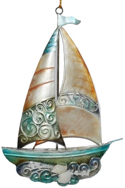 Kubla Crafts Capiz 1316AN Capiz Blue Sailboat Ornament