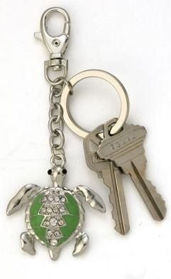 Kubla Crafts Bejeweled Enamel KUB 1446G Green Turtle Key Ring