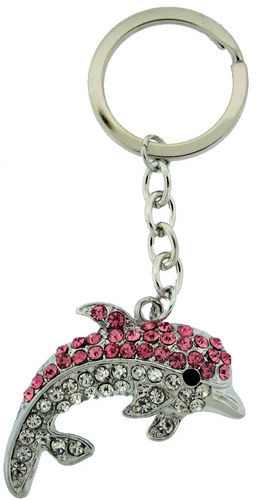Kubla Crafts Bejeweled Enamel KUB 1457 Pink Dolphin Key Chain