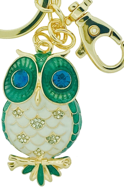 Kubla Crafts Bejeweled Enamel KUB 1458 Green Owl Key Ring