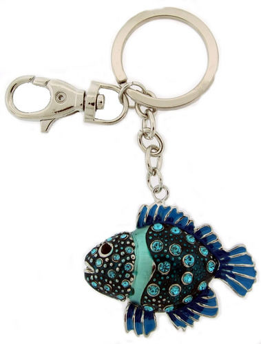 Kubla Crafts Bejeweled Enamel KUB 1460 Blue Fish Key Ring