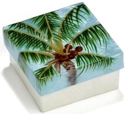 Kubla Crafts Capiz KUB 1509 Capiz Box Palm Tree