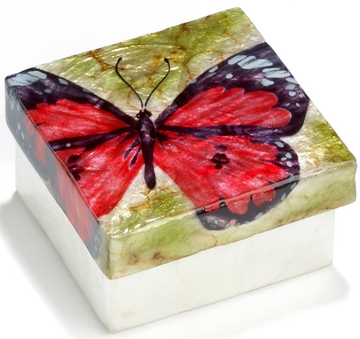 Kubla Crafts Capiz 1530 Capiz Box Red Butterfly