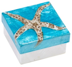 Kubla Crafts Capiz KUB 1545C Turquoise Starfish Capiz Box