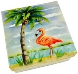 Kubla Crafts Capiz KUB 1565B Large Capiz Box Flamingo Palm