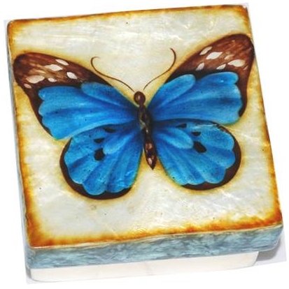 Kubla Crafts Capiz 1588 Blue Butterfly Capiz Box