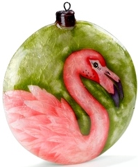 Kubla Crafts Capiz 1600F Flamingo Capiz Ornament Set of 2