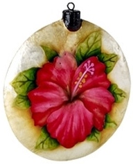 Kubla Crafts Capiz KUB 1600S Red Hibiscus Ornament