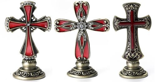 Kubla Crafts Bejeweled Enamel KUB 1625 Pedestal Cross Set of 3