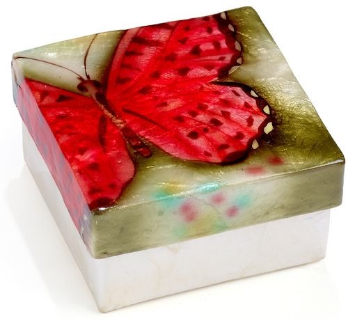 Kubla Crafts Capiz KUB 1730A Red Butterfly Capiz Box