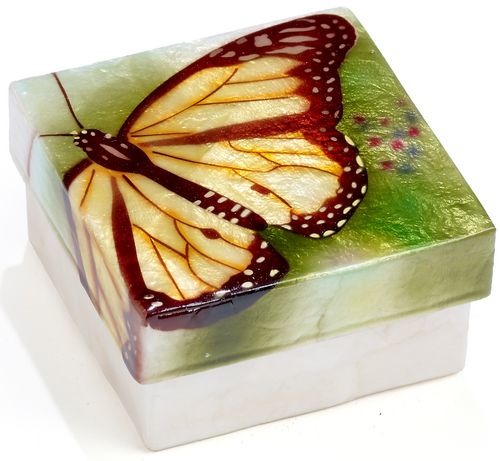 Kubla Crafts Capiz KUB 1730D Yellow Butterfly Capiz Box