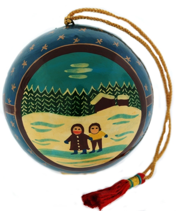 Kubla Crafts Cloisonne 1878N Ball Ornament Kids in snow