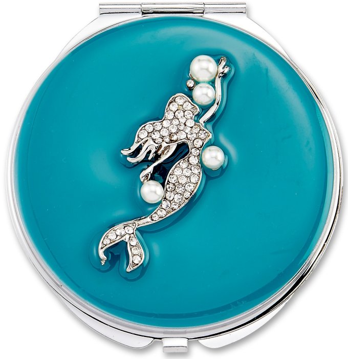 Kubla Crafts Bejeweled Enamel KUB 1961 Mermaid Compact Mirror