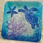 Kubla Crafts Capiz KUB 2 1320C Sea Turtle Fused Glass Plate