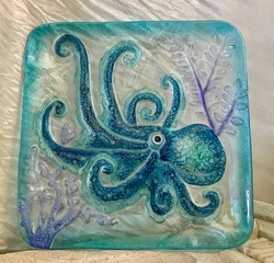 Kubla Crafts Capiz KUB 2 1335 Octopus Fused Glass Tray