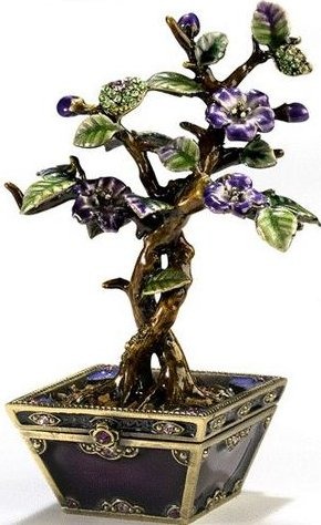 Kubla Crafts Bejeweled Enamel KUB 2 3395 Bonsai Purple Tree Box