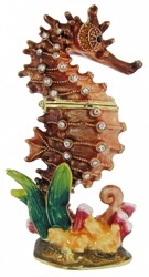 Kubla Crafts Bejeweled Enamel KUB 2 3413BR Seahorse Box Brown