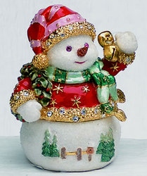 Kubla Crafts Bejeweled Enamel KUB 2 4093R Red Jingle Snowman Box