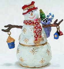 Kubla Crafts Bejeweled Enamel KUB 2 4094 Whimsical Snowman Box