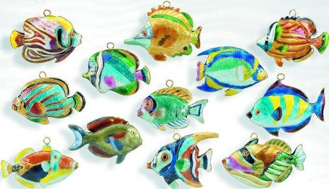 Kubla Crafts Cloisonne KUB 2 4390 Fish Ornament Set of 12