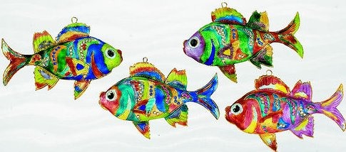 Kubla Crafts Cloisonne KUB 2 4968 Cloisonne with Gem Fish Ornament Set of 4 pc