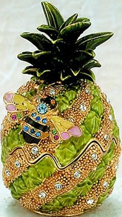 Kubla Crafts Bejeweled Enamel KUB 23 3890 Pineapple with Bee Box