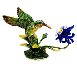 Kubla Crafts Bejeweled Enamel 2819 Hummingbird and Columbine Flower