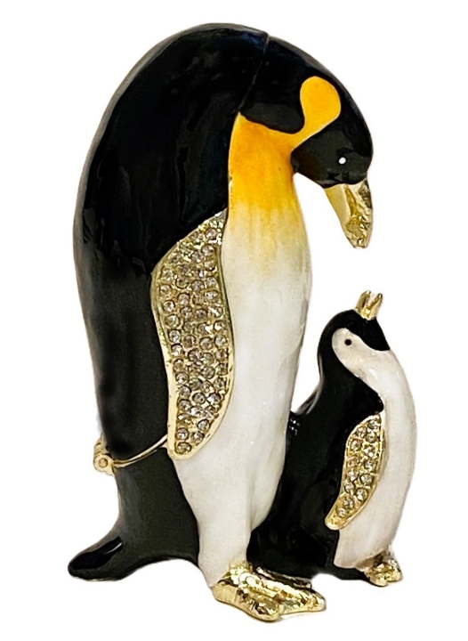 Kubla Crafts Bejeweled Enamel 2823N Penguin and Baby Box