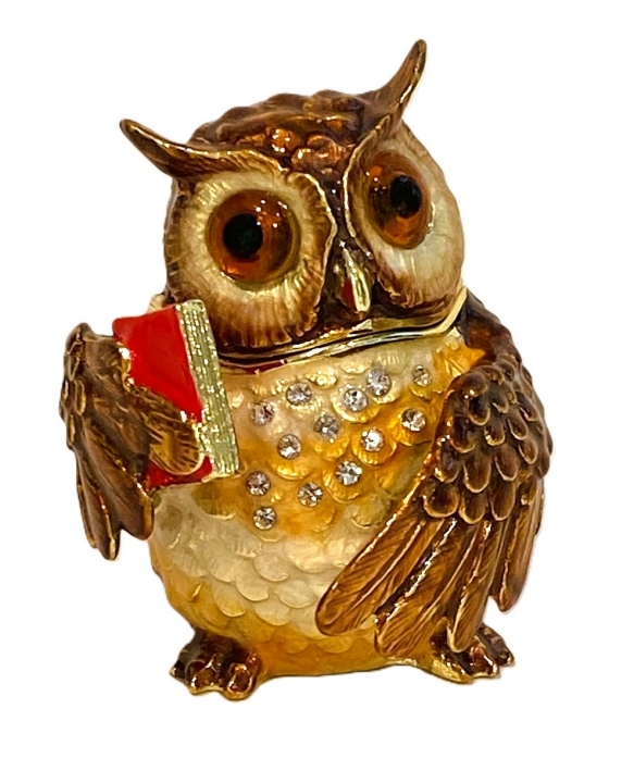 Kubla Crafts Bejeweled Enamel 2824N Professor Owl With Book Box