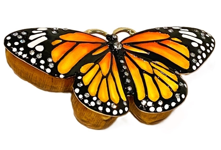 Kubla Crafts Bejeweled Enamel 2843N Large Monarch Butterfly Box