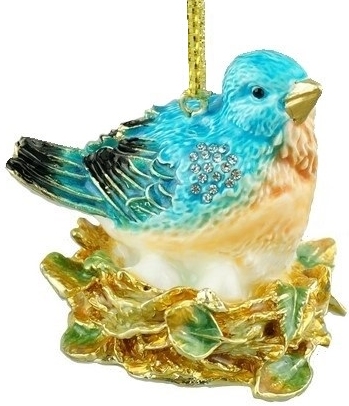 Kubla Crafts Cloisonne 2892 Bluebird Bejeweled Enamel Ornament