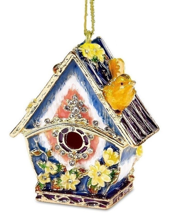 Kubla Crafts Cloisonne 2894 Bejeweled Birdhouse Enamel Ornament