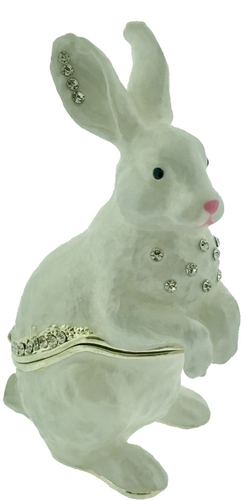 Kubla Crafts Bejeweled Enamel 2965 White Rabbit Hinged Box